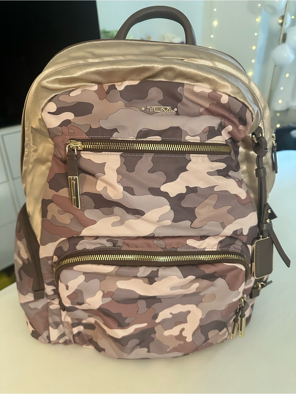 Tumi Pink Voyageur Carson Camo Backpack with Gold Hardware